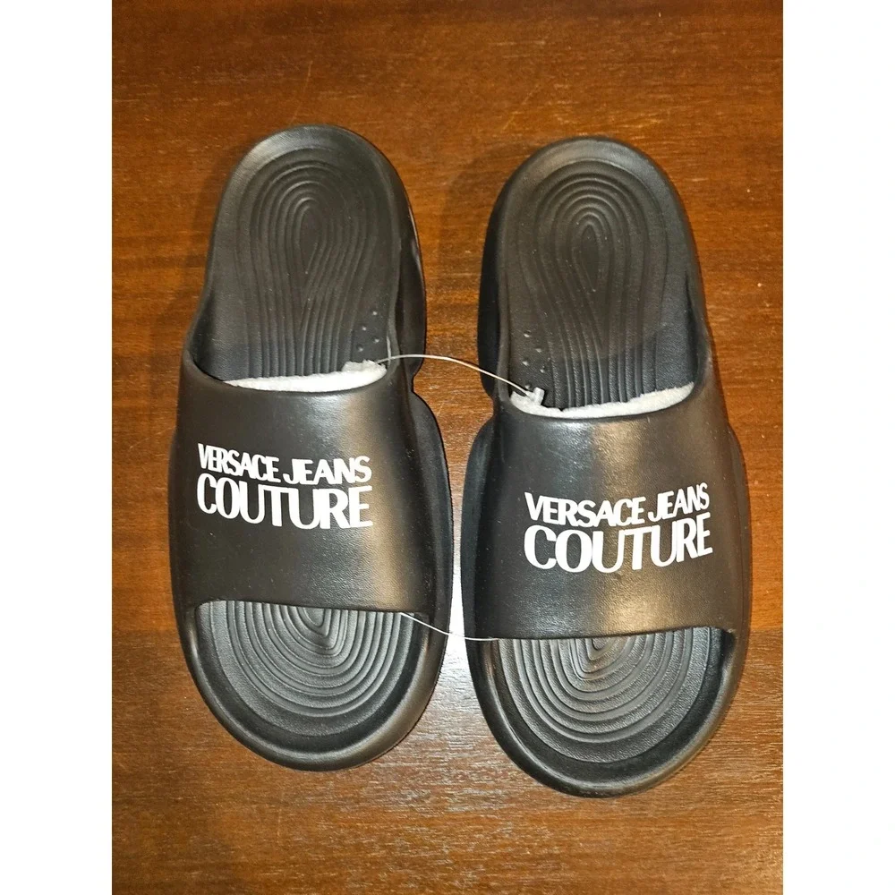 VERSACE JEANS COUTURE 'Tago Logo'‎ Slide Sandal Men's US 9-10 EU 42/43 Black NWT